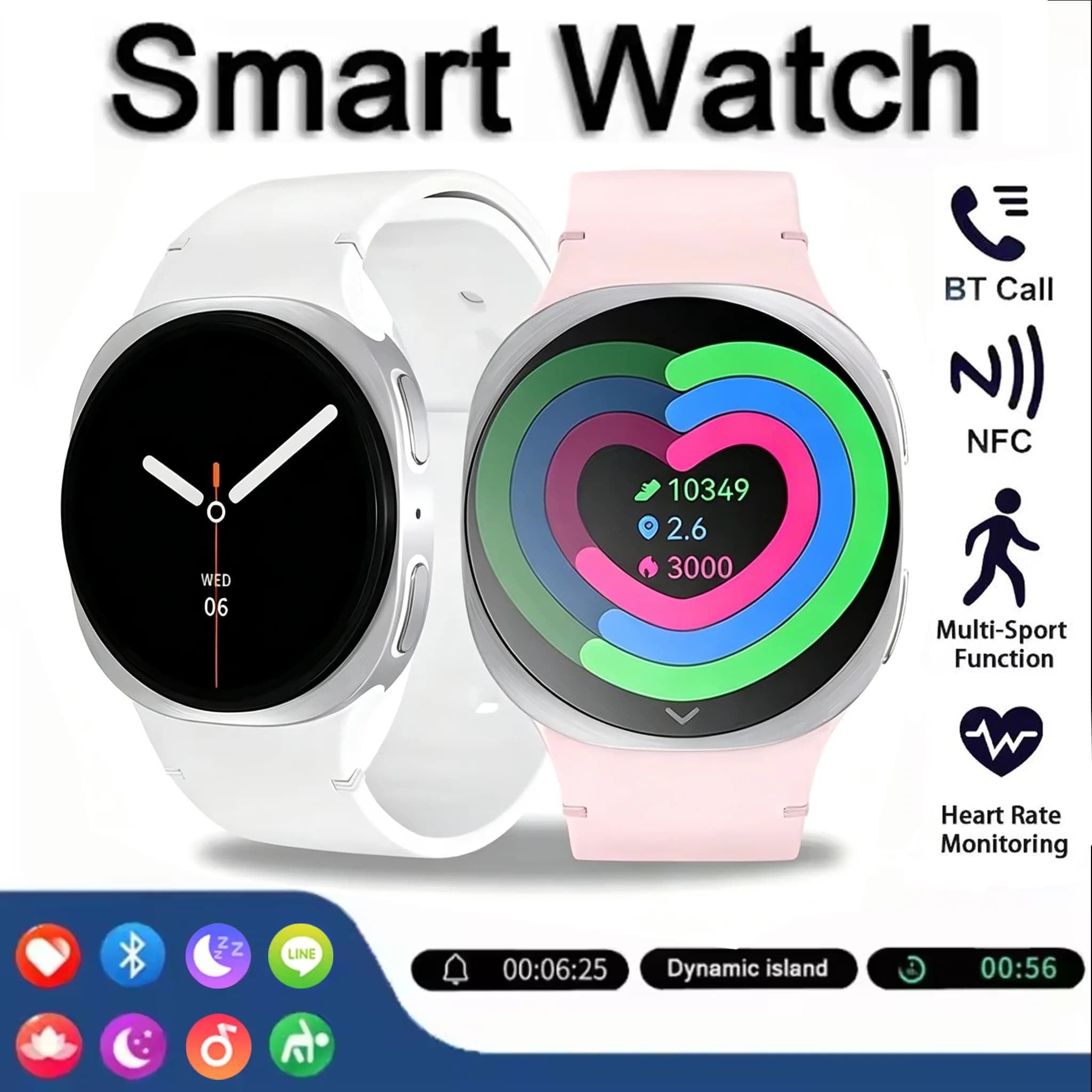 LAXASFIT Smart Watch 1.27" Game Dial Wireless Charge BT Call HR Monitor Fitness Tracker Outdoor Sports