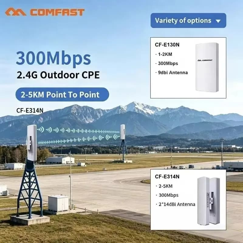 COMFAST2.4Ghz 1Km-5km Extender a lungo raggio Punto di accesso WiFi 300Mbps Ripetitore a ponte CPE esterno Router AP Wi-Fi Bridge da p a p