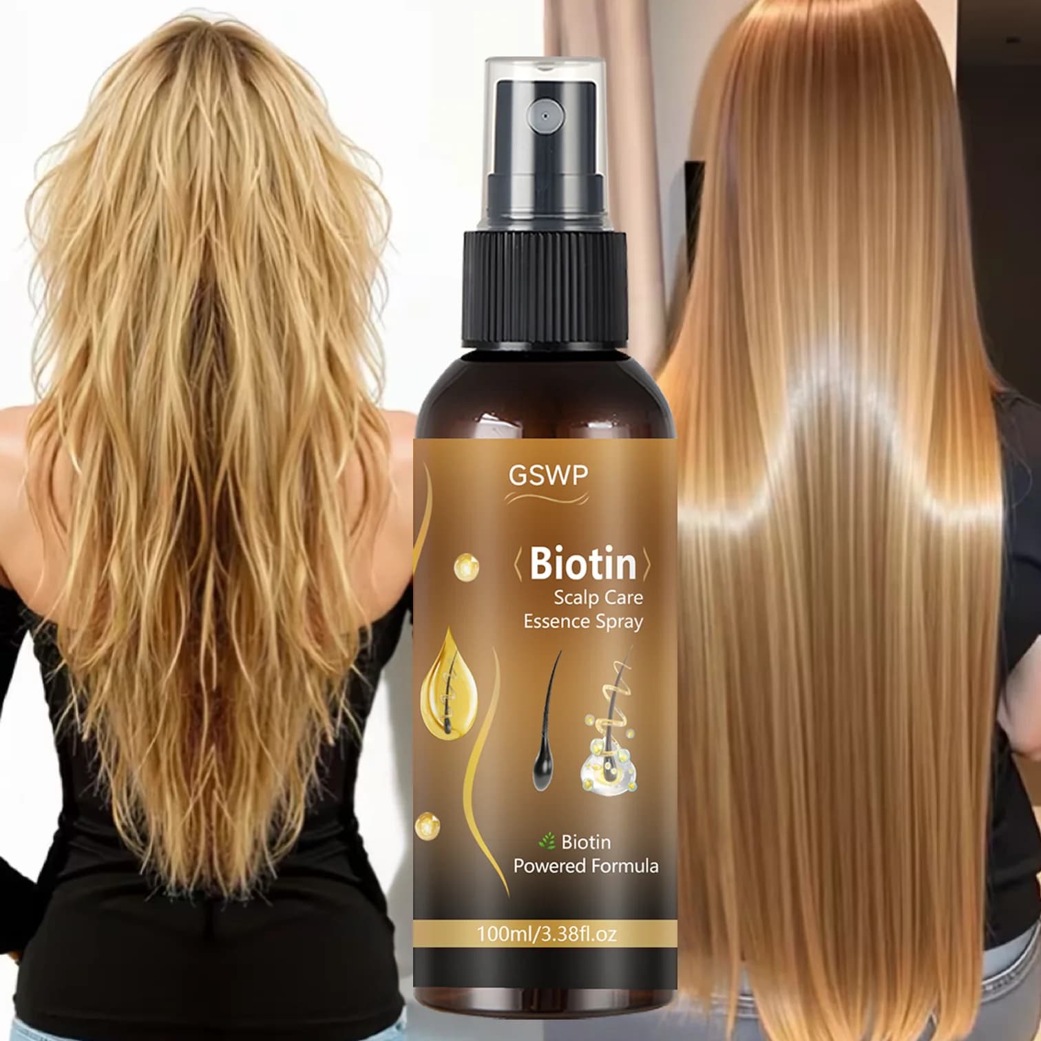 GSWP spray per la cura dei capelli alla biotina, contro la rottura e l'effetto crespo, aumenta la lucentezza e la salute del cuoio capelluto, balsamo senza risciacquo, favorisce la crescita dei capelli.100ml/