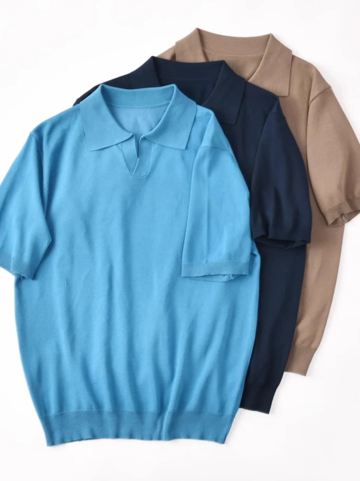 Elegant Cuban Collar Knitted Short Sleeve Shirt Versatile Casual Breathable Summer T-Shirt for Young Men All Match