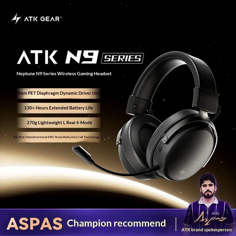 Gaming Wireless ATK Neptune N9 Headphones with Noise and Microphone for PC, Desktop, Long Battery Life