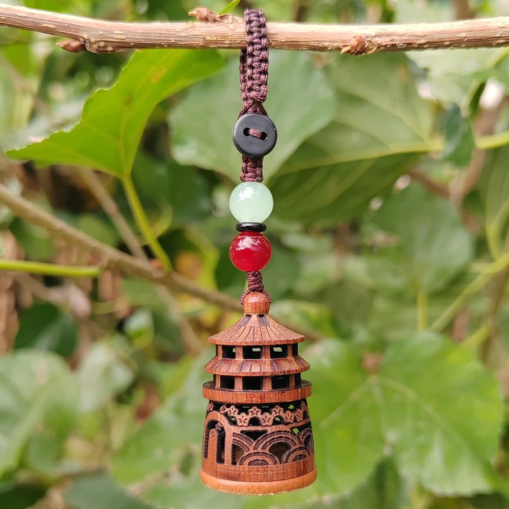 1.4 Inch Wooden Heaven Temple Incense Diffuser Pendant, Hand-Carved, Chinese Style, Classical Style, Suitable for Keychains, Home Decorations, Bedroom Decorations, Holiday Decorations, Back-To-School Season Gifts, Christmas Gifts, Thanksgiving Gifts