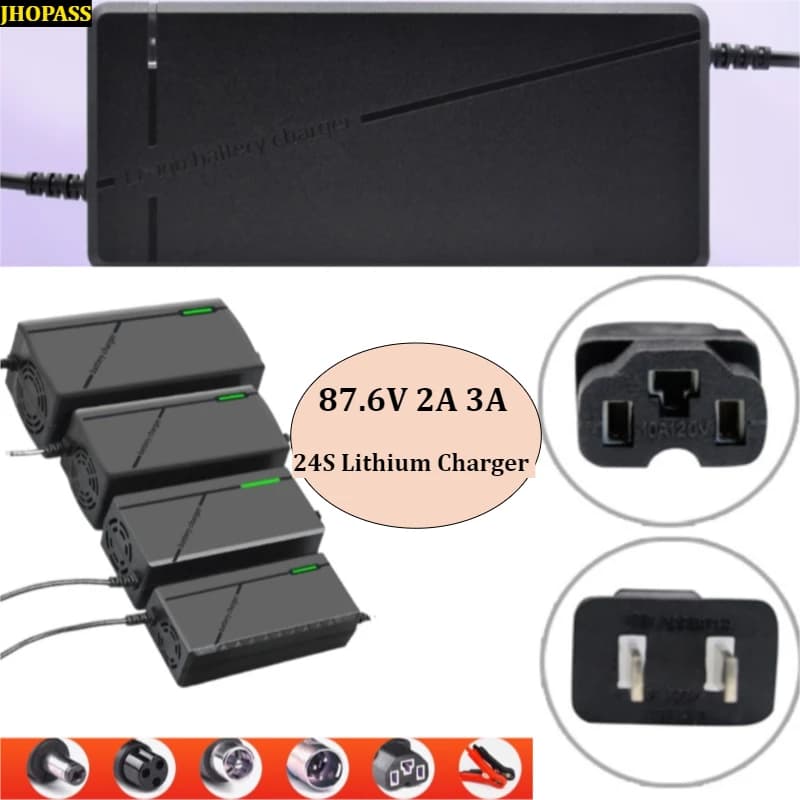 24S LED Lithium Charger Smart Li-Po LiFePO4 87.6V 2A 3A for AC110V-220V electric scooter with AU UK EU US plug