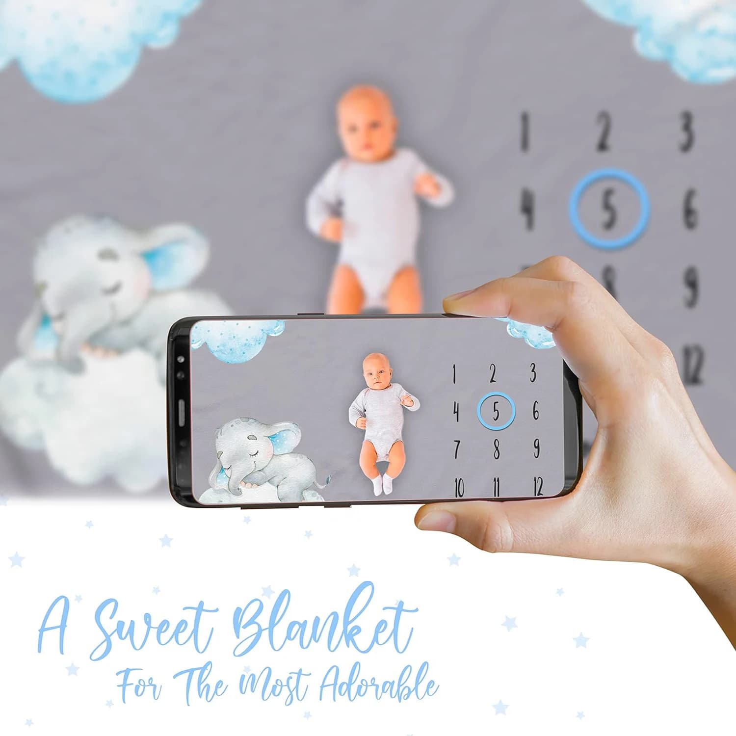 Coperta mensile per pietre miliari del bambino per ragazzi o ragazze coperta per pietre miliari del bambino dell'elefante coperta per pietre miliari del bambino del mese
