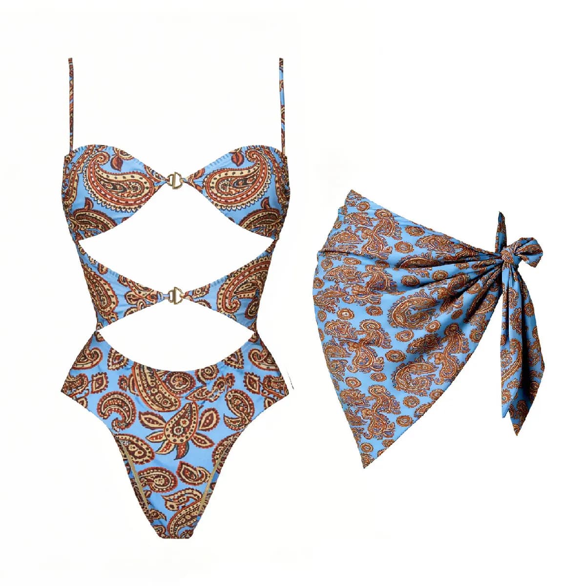 2Pcs Bandeau Biquini Cover Up Sexy Bikini Women Swimwear Cut Out Swimsuit Female Swim Suit Printed Beachwear Bathingsuit