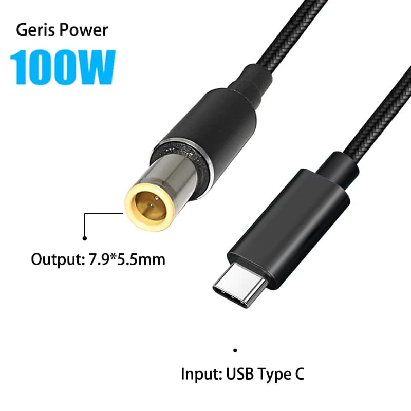 Cavo di ricarica USB tipo C PD da 100 W Cavo USB C a 7.9x5.5mm Connettore adattatore di alimentazione per laptop per Lenovo Thinkpad T400 T410 T420 T430