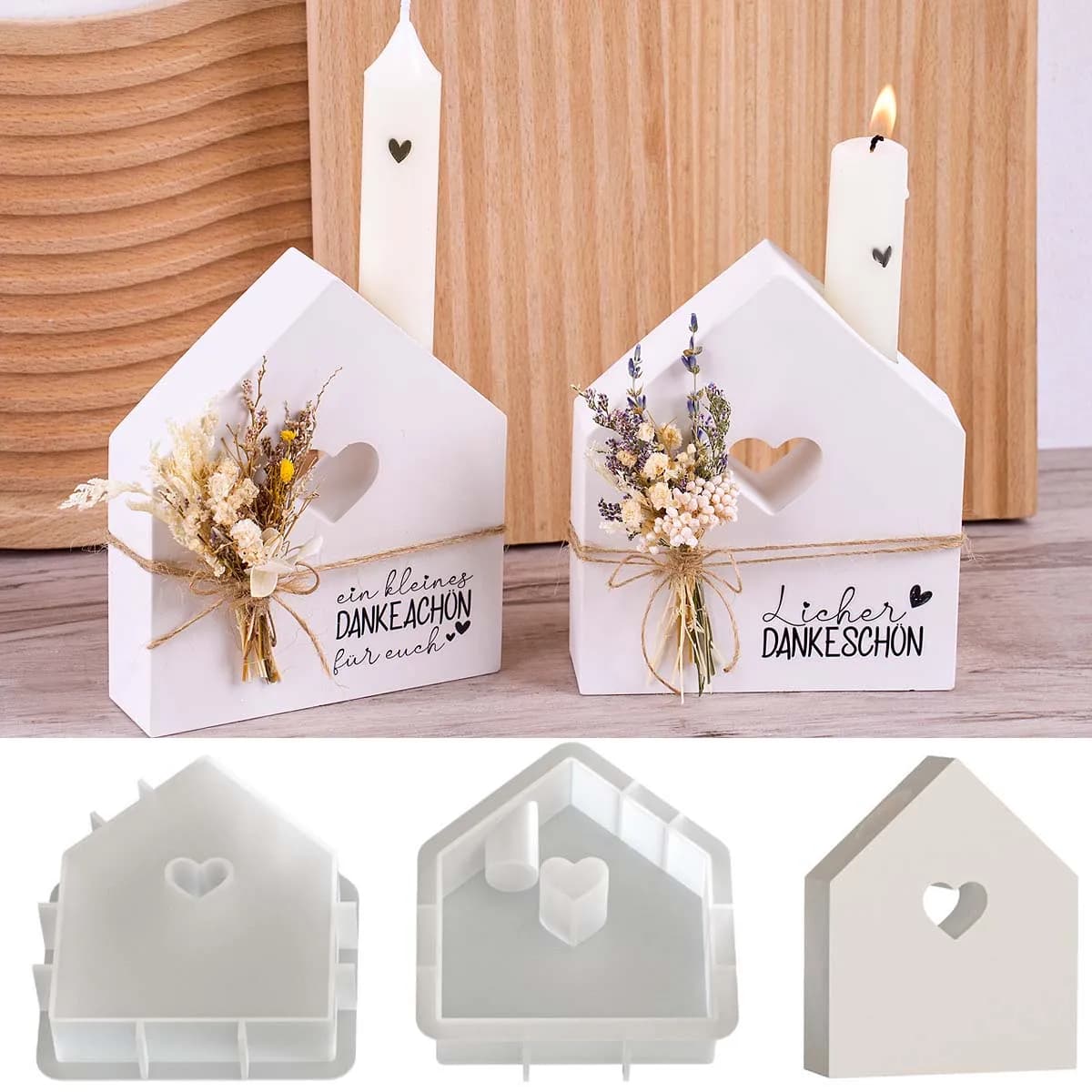 Portacandele per San Valentino Stampo in silicone Fai da te fatto a mano Hollow Heart House Candeliere per realizzare stampi in resina di gesso Home Craft De