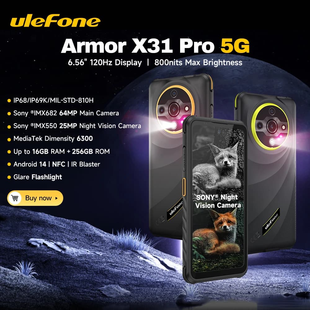 Telefono robusto Ulefone Armor X31 Pro da 6,56'' Fino a 16 GB+256 GB 6050 mAh NFC Android 14 Smartphone