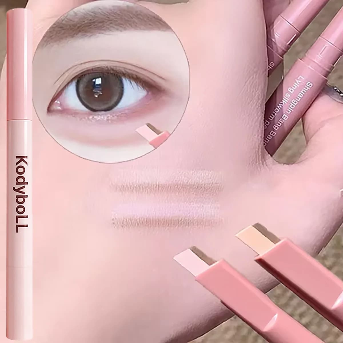 Matita Ombretto Illuminante Bicolore Opaca per il Contorno Occhi, Crema Illuminante Nude Beige Marrone, Eyeliner Effetto Baco da Seta, Penna Aegyo Sal