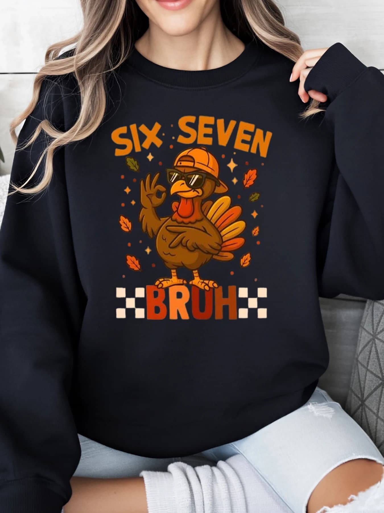 Turkey Six Seven Bruh Women Casual Autumn Winter Wearing Black Plus Sizes