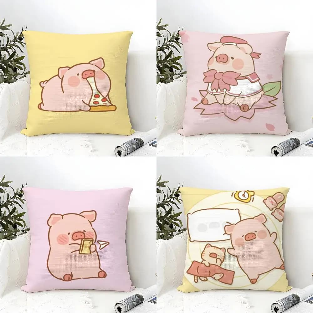 Cute Cartoon Lulu Pig Cushion Cover Eco Linen Pillow Case Double-Sided Print Breathable Durable Zipper Home Decor Gift