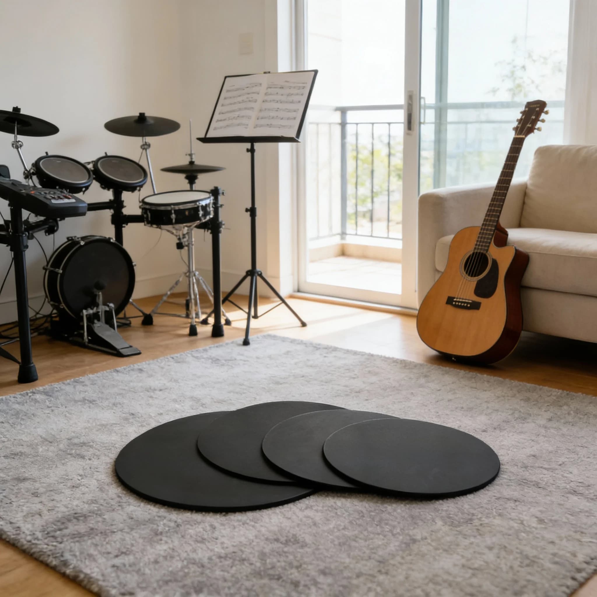 Kit di 4 Pad per Esercitazione Batteria 12-13-14-16 Pollici, Pad Silenziosi per Percussioni, Tappetini Mute, Accessori per Riduzione del Rumore