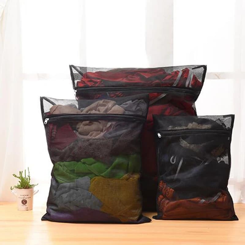 Clothes Washing Machine Laundry Bag With Zipper Nylon Mesh Net Bra Washing Bag Black Wash Bags
