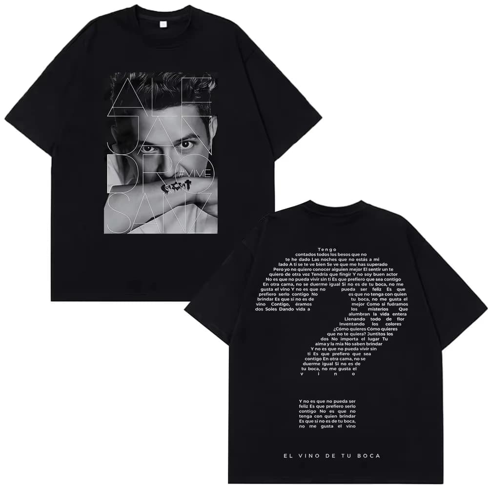 Maglietta unisex in cotone 100% con grafica Singer Alejandro Sanz, nuova collezione estate 2026, moda uomo Y2k, t-shirt classica a maniche corte, regalo per i fan