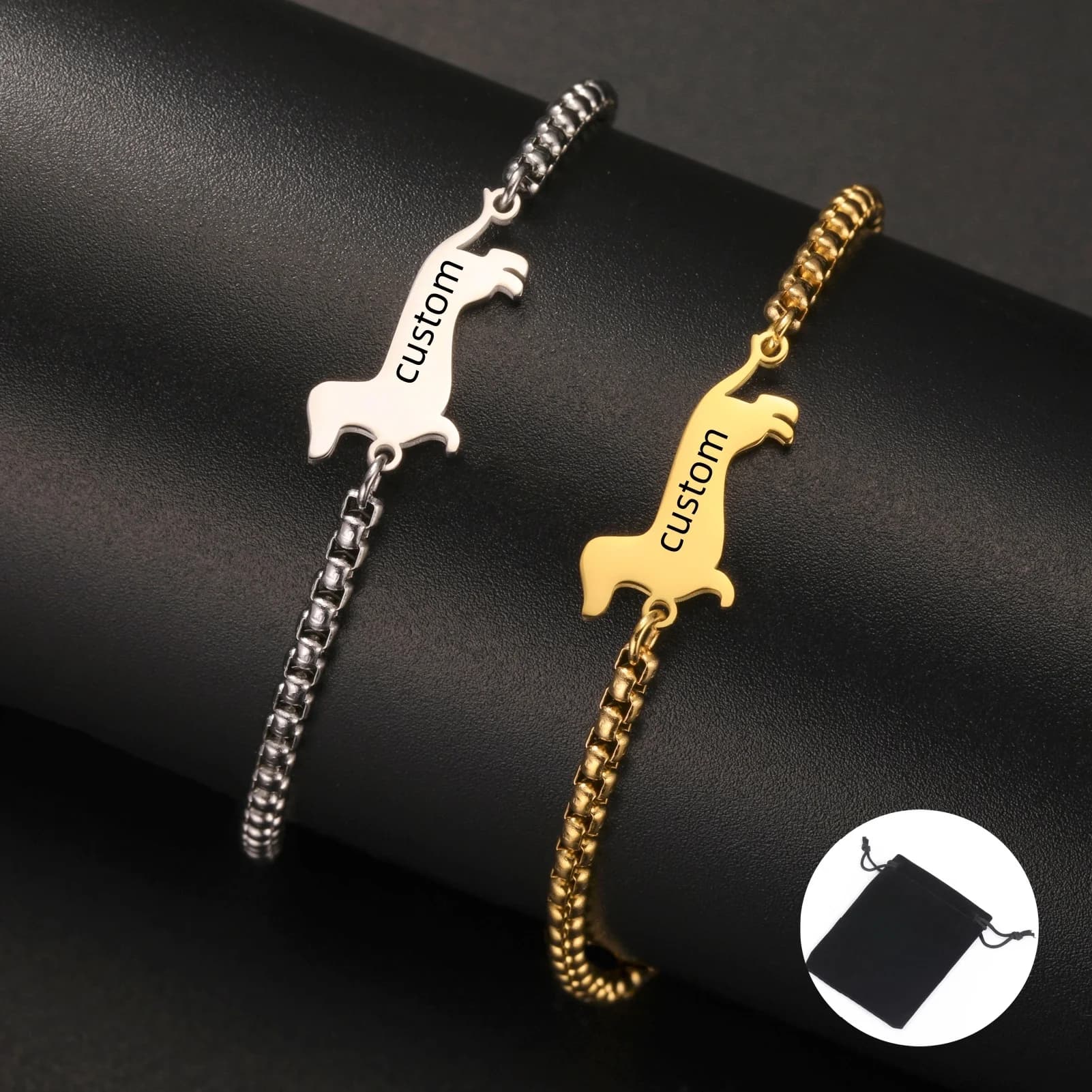 Nome personalizzato Data Bracciale con ciondolo per cani con salsiccia Regalo personalizzato per gioielli con braccialetto per cani con salsiccia per animali domestici in acciaio inossidabile