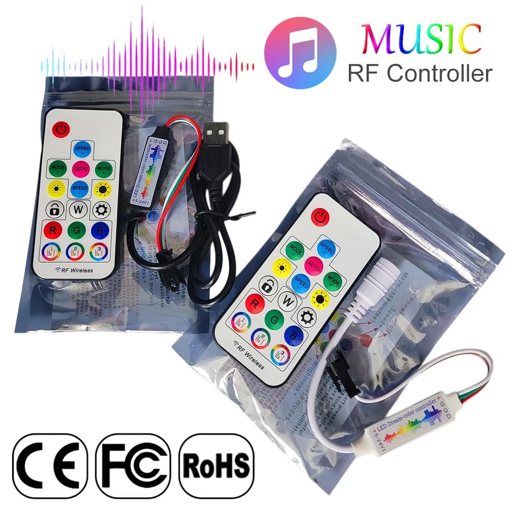 3Pin 4Pin 17Keys Mini Controller musicale a LED DC USB RF Telecomando WS2812B WS2811 WS2813 WS2815 5050 RGB Luce di striscia DC5-24V
