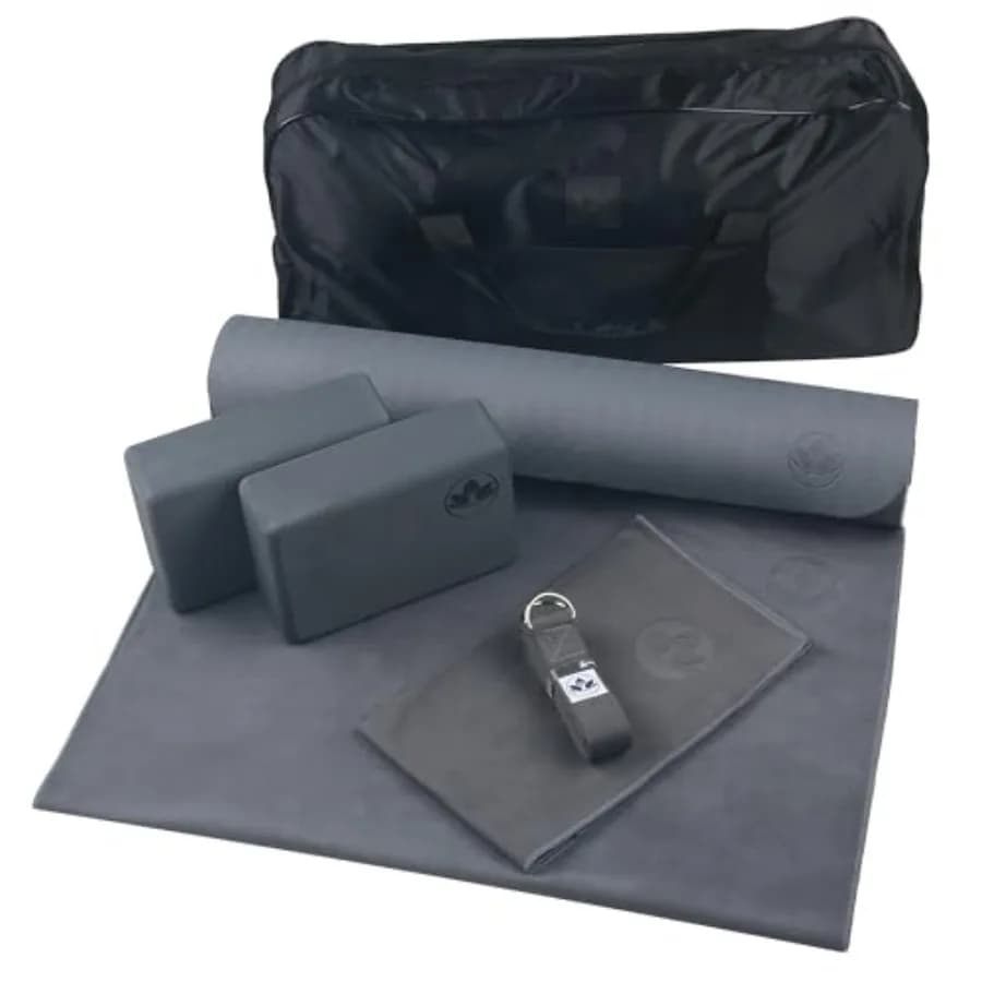 Kit Yoga 7 Pezzi per Donne e Uomini, Tappetino Imbottito 6mm, 2 Blocchi, Cinghia, Asciugamani e Borsa per il Trasporto - Set Yoga per Principianti