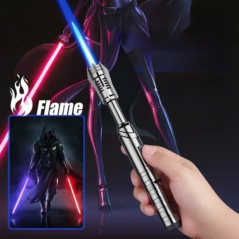 Accendino antivento con spada laser samurai nera Accenditore gonfiabile per barbecue all'aperto con moxibustione resistente alle alte temperature
