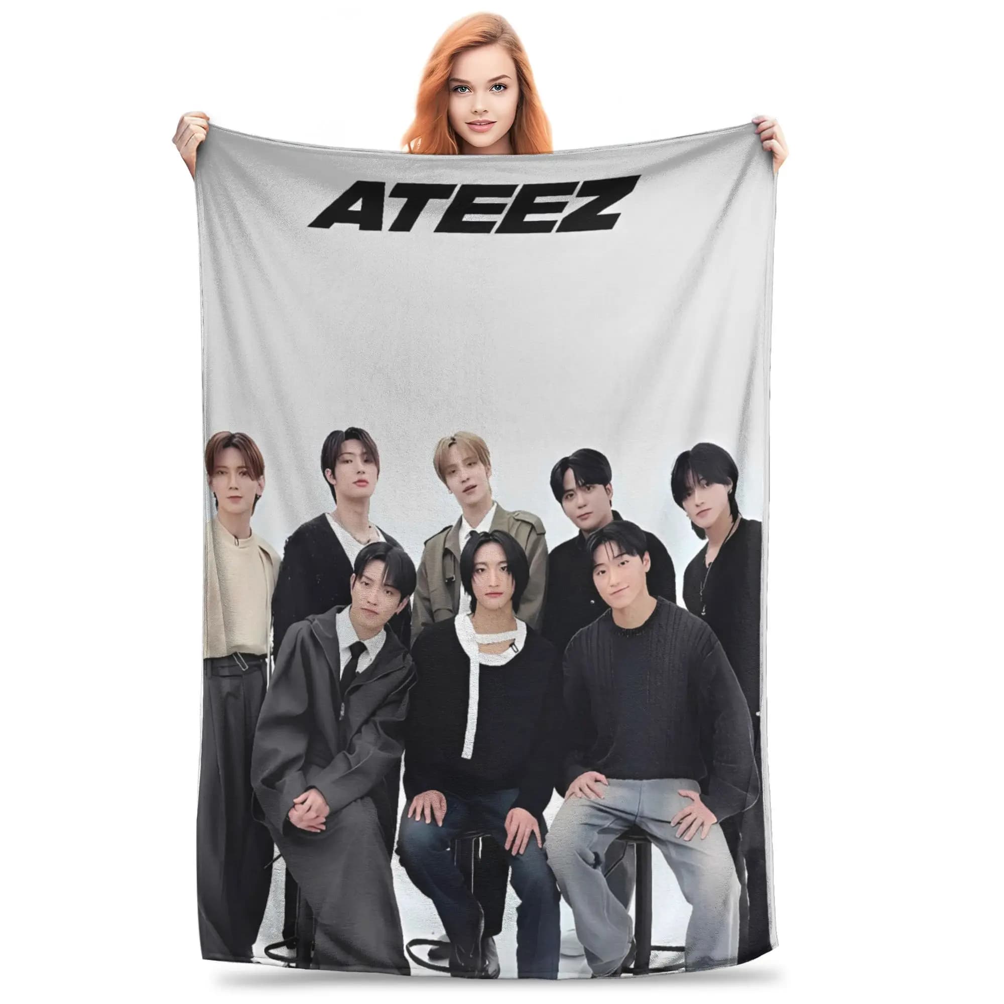 Kpop Ateez Band Blankets Quality Soft Warm Throw Blanket Winter Children Couch Chair Funny Bedspread