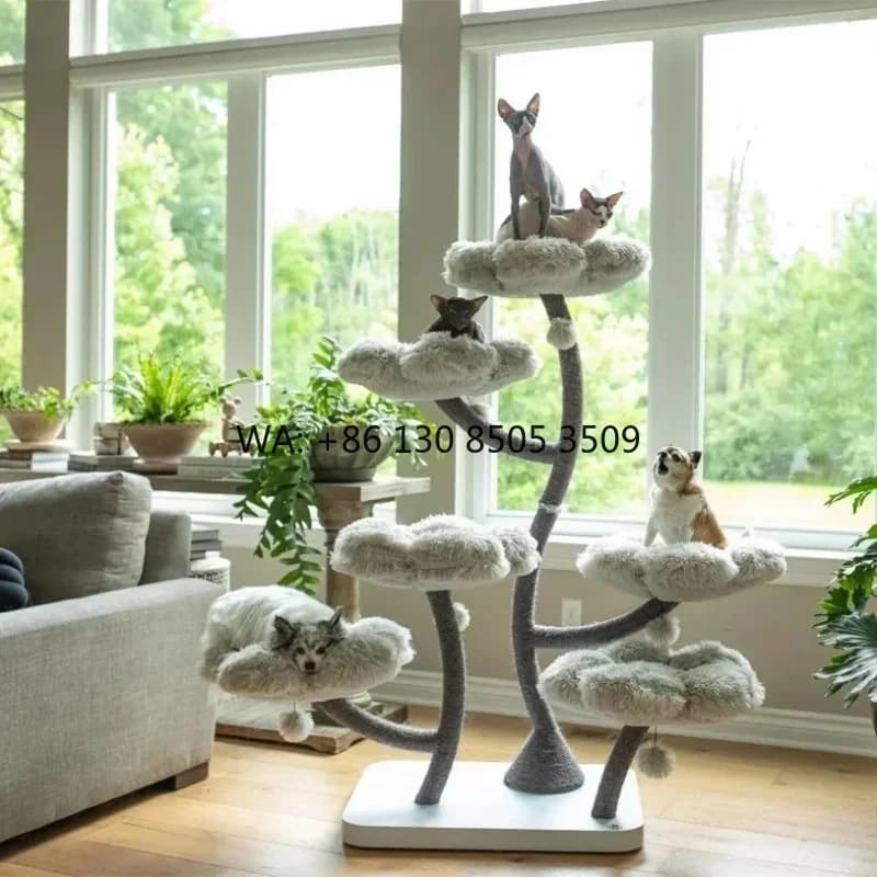 Luxury Large Cat Tree Tower for Heavy Cats Solid Wood Climbing Frame Sisal Scratcher Anti-Slip Easy Assembly Pet s