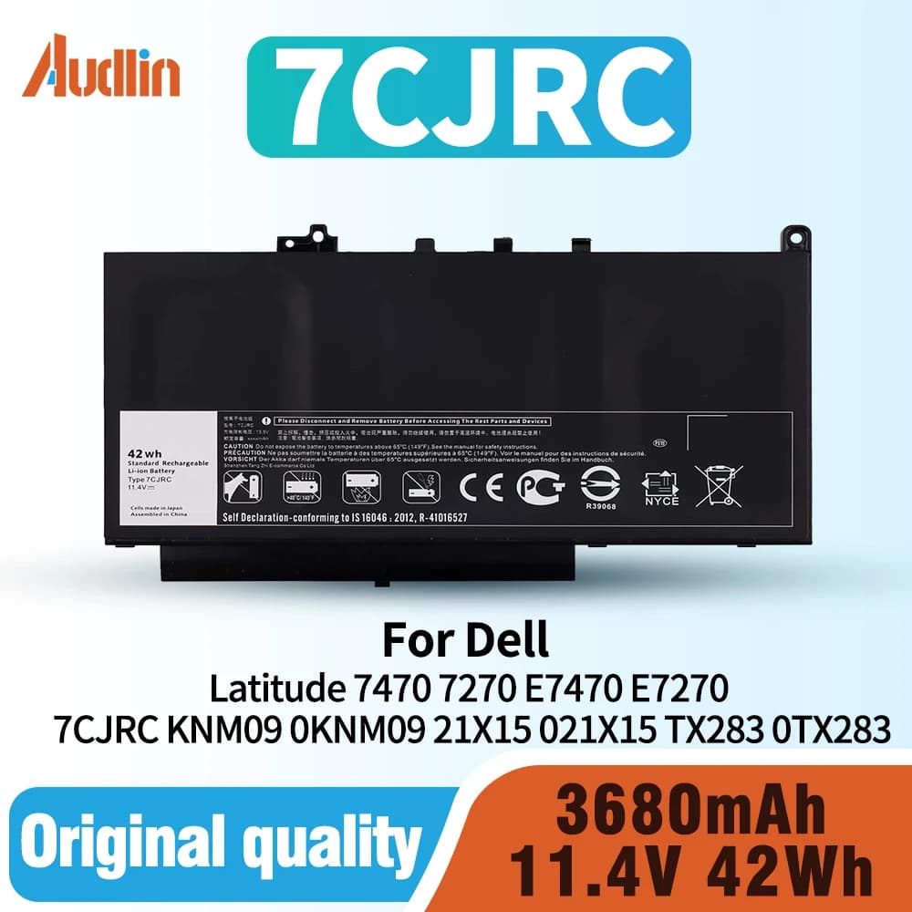 Batteria del computer portatile 42Wh a 3 celle 7CJRC per Dell Latitude 7470 7270 E7470 E7270 Batteria 7CJRC KNM09 0KNM09 21X15 021X15 TX283 0TX283