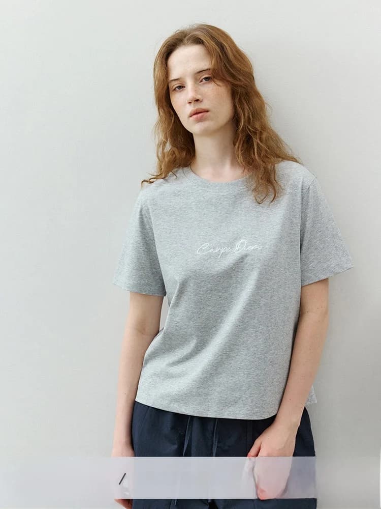 T-shirt casual a girocollo a maniche corte con stampa inglese, stile casual da donna, nuova moda estiva, versatile, in misto cotone