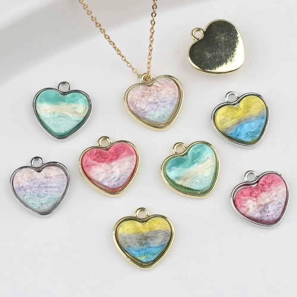 10 pcs/lot 12*13 MILLIMETRIES In Resin Zinc Alloy Inlaid Heart Shape Pendants And Pendants FAI Necklace From The Earrings Accessories