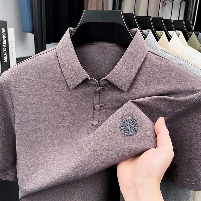 Mens Breathable Polo T Shirt With Decorative Button Placket Soft Fabric Tops For Daily Wear And Light Sports Activities