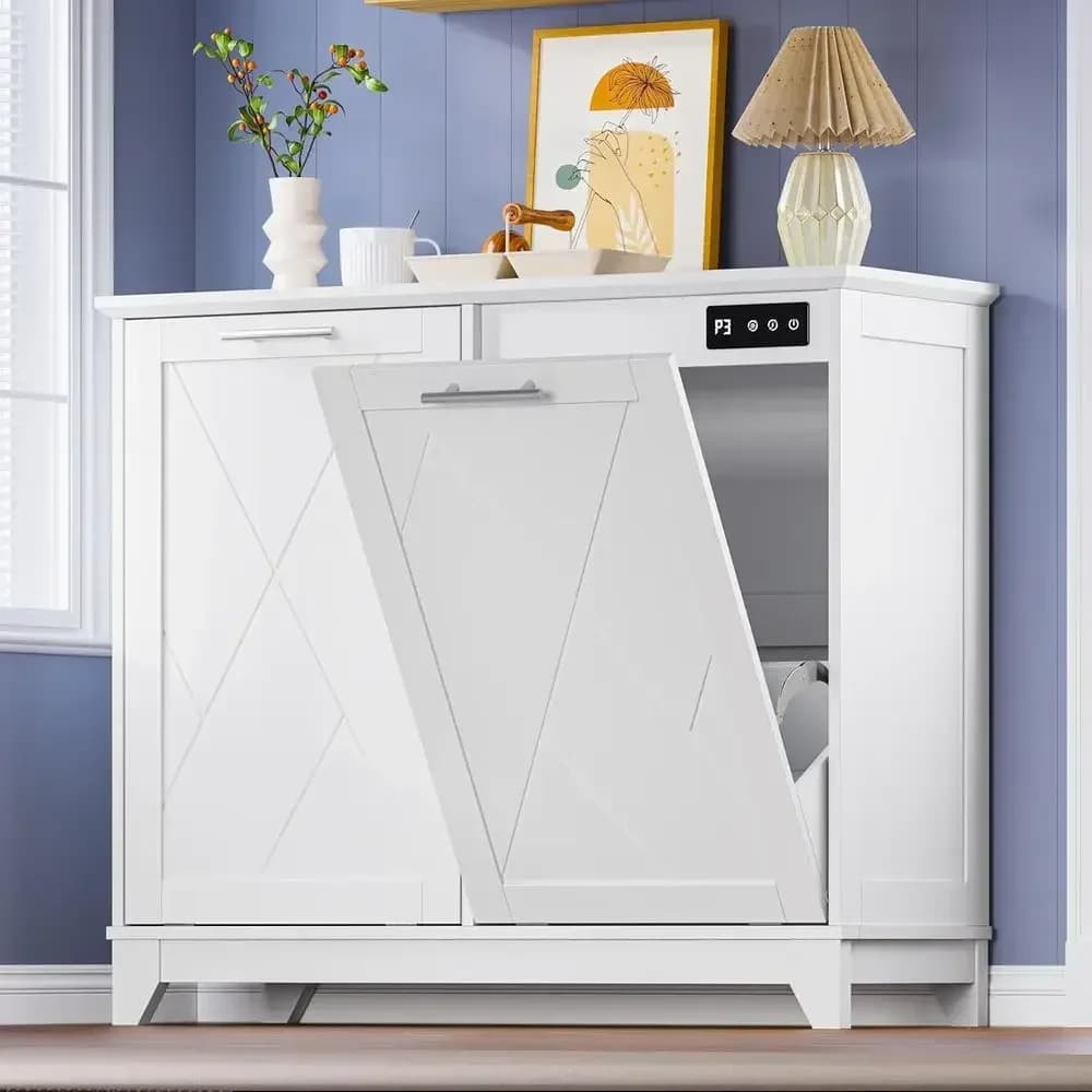 Double Bin Cabinet for Trash & Recycling with Odor Control, Negative Ion & Ozone Technology for Kitchen, Bathroom, Laundry
