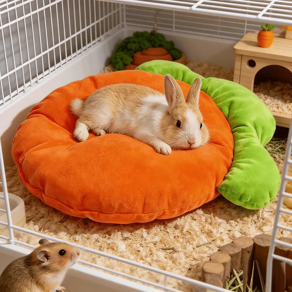 Tappetino Morbido e Traspirante a Forma di Carota per Animali Domestici, Cuccia Calda per Conigli, Cuccioli, Gattini e Piccoli Animali