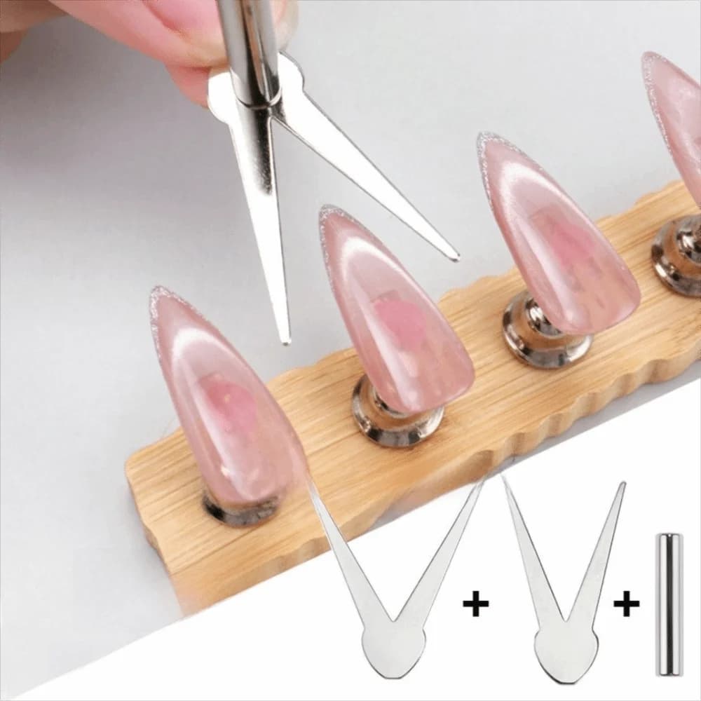 Set di 3 Strumenti Magnetici a Forma di V per Effetto Occhio di Gatto, Asta Magnetica Stile Francese, Strumento Combinato a Doppia Testa per Smalto Effetto Occhio di Gatto