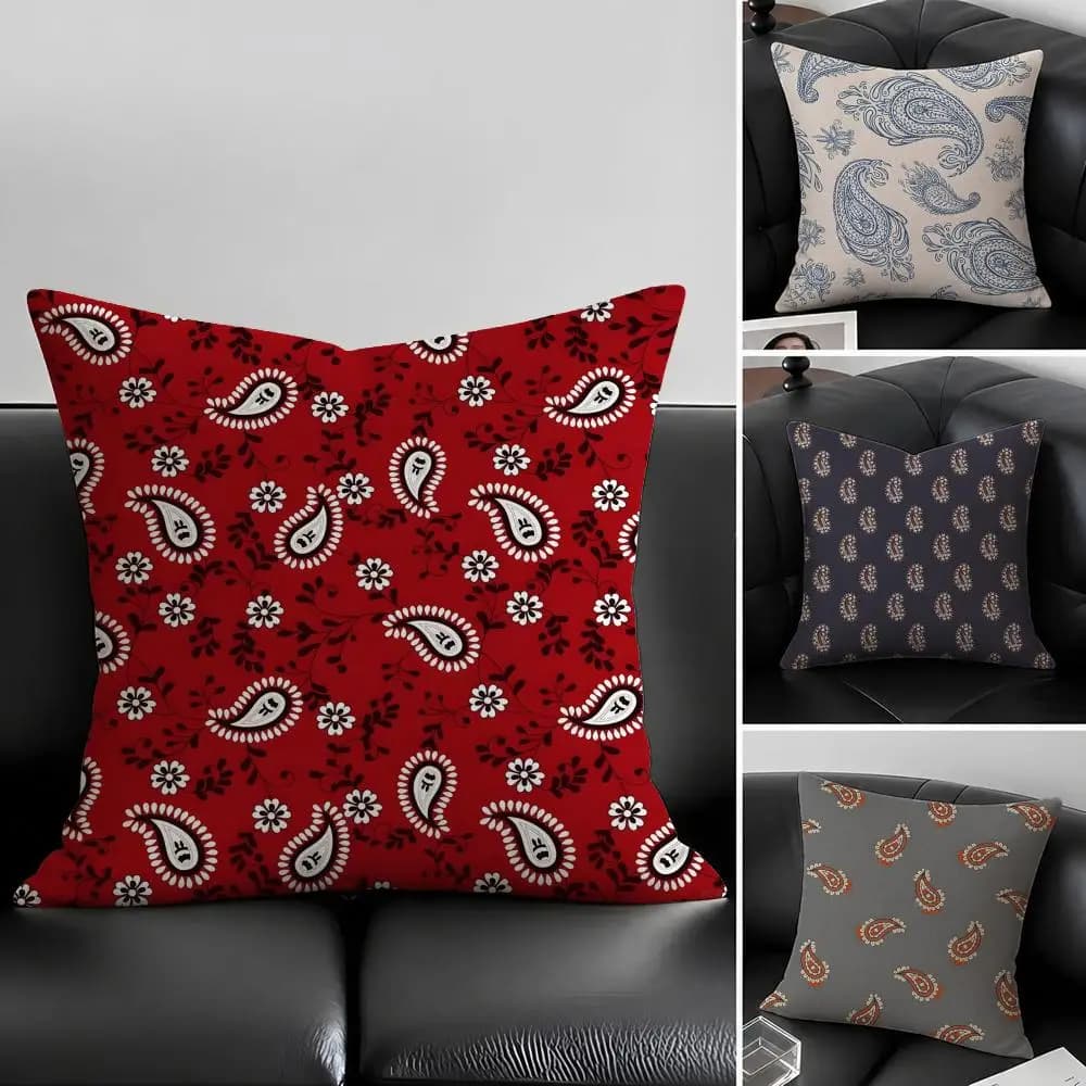 Set di fodere per cuscini in lino naturale con motivo Paisley, decorazione completa per divano, camera da letto e sedia