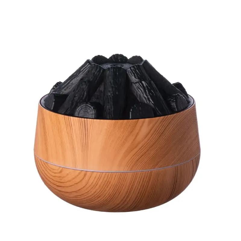 A11R 300Ml Bonfire Humidifier USB Noiseless Flame Essential Diffuser Auto-Off Wood Grain For Home Office Gym Light Wood Grain