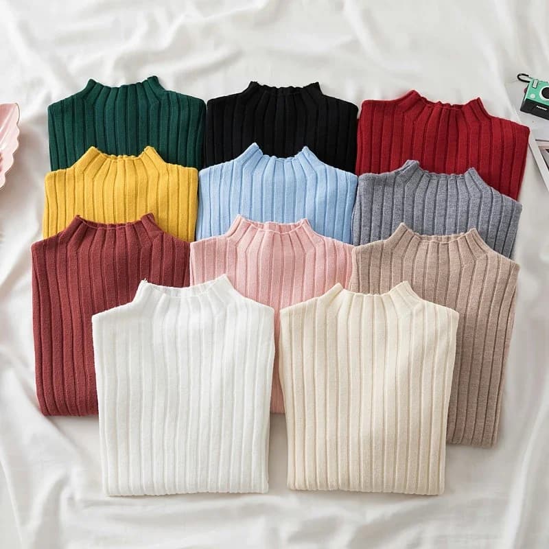 Maglione da Donna Lavorato a Maglia 2026, Pullover Autunno Inverno a Collo Alto, Maniche Lunghe, Slim Fit, Tinta Unita, Top Femminile
