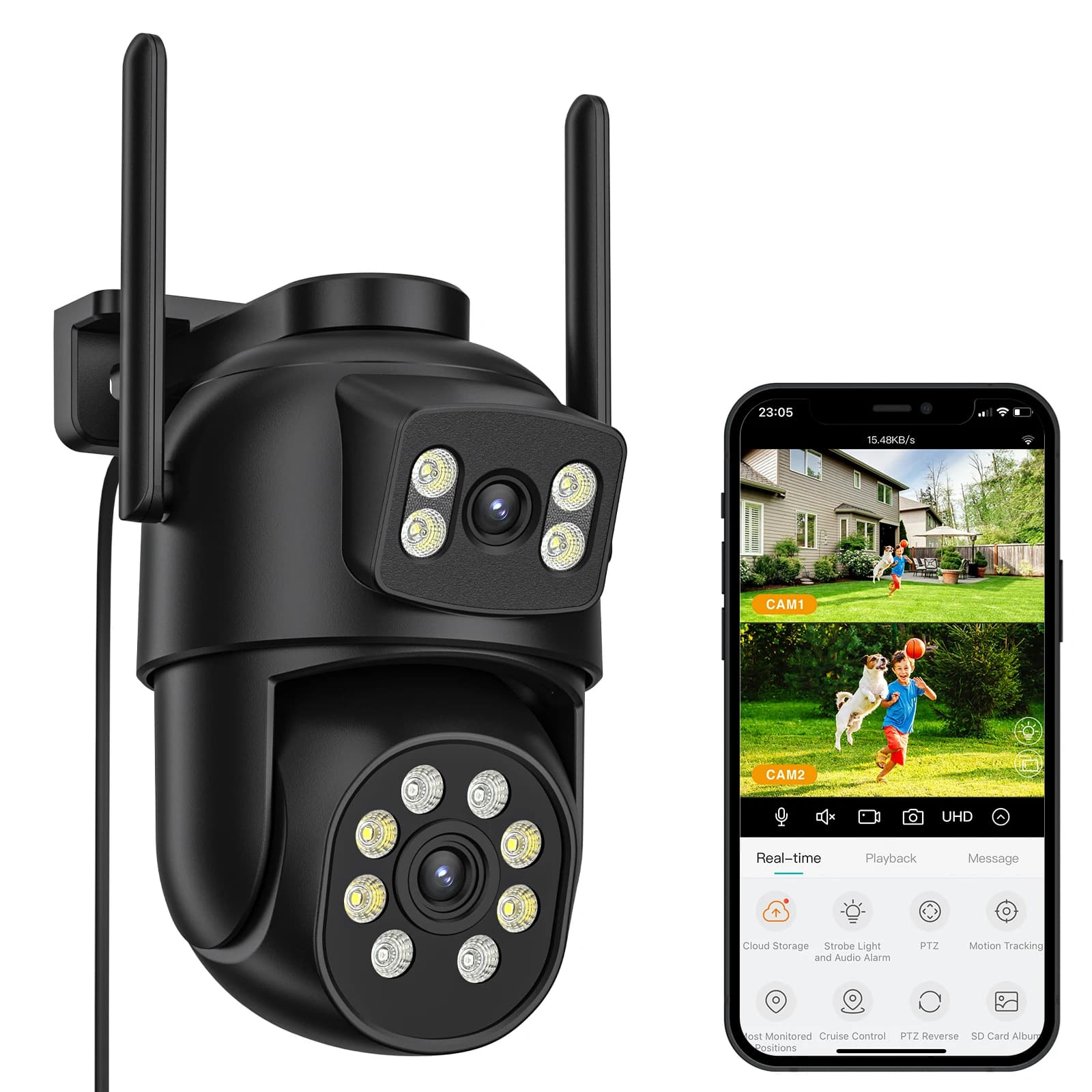 WiFi camera PTZ 4K 8MP Double Lens Double Screen External Security Protection Automatic Monitoring IP Camera Monitoring CCTV P2P iCSee