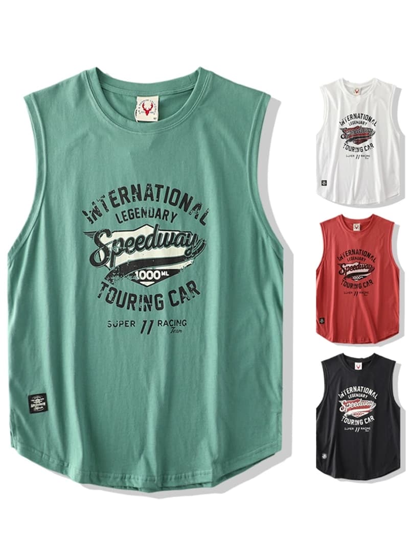 2025 Summer New American Retro Sleeveless O-Colle Printed Letter Men's T-shirt Fashion 100% Cotton Basket Sport Casual Vest