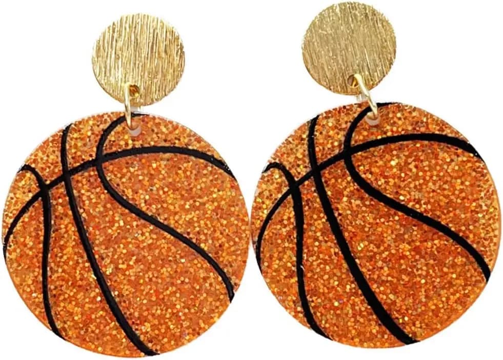 Orecchini Pendenti con Palline Sportive in Acrilico Glitterato per Donne, Orecchini Scintillanti a Forma di Football, Pallavolo, Basket e Baseball per il Giorno della Partita