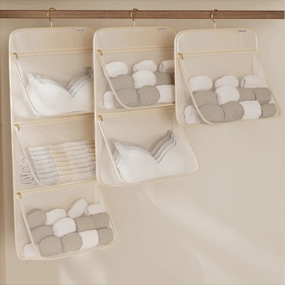 Space-Saving Hanging Clothes Organizer Zippered Large Capacity Underwear Storage Bag 1/2/3 Layer Foldable Closet Socks Dispenser