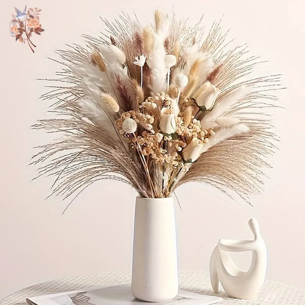 80Pcs Artificial Dried Flowers Bouquet for Interior Home Table Decor Faux Rose Real Touch Babys Breath Pampas Grass Vase Filler