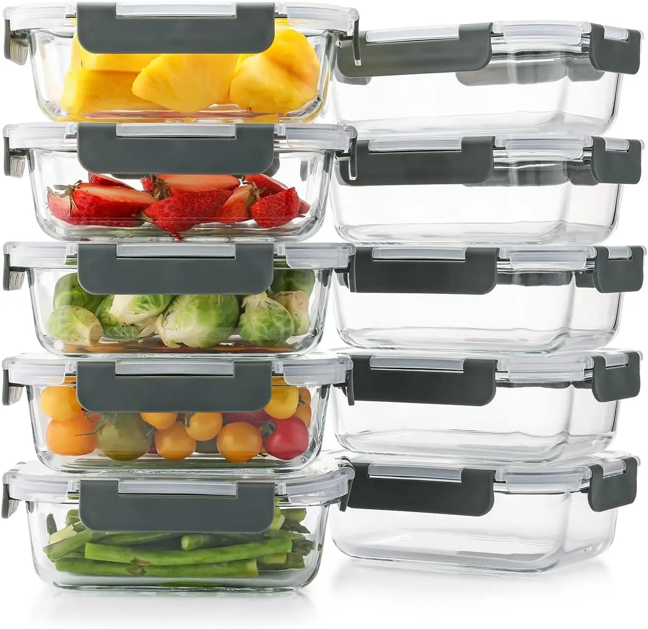 Confezione da 10 Contenitori in Vetro da 22 Oz per Preparazione Pasti con Coperchi, Contenitori Riutilizzabili in Vetro per Alimenti con Coperchi, Ermetici, Microonde