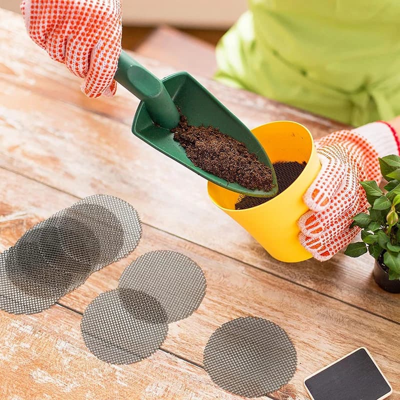 Griglia a Rete per Vasi con Fori di Drenaggio Rotondi, Protezione per il Fondo del Vaso, Previene la Perdita di Terreno, Accessori per Bonsai e Giardinaggio