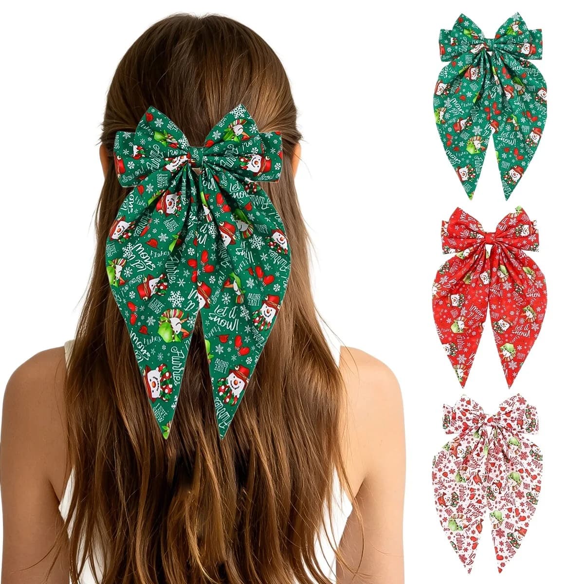 30PC Christmas Santa Prints Bow Hair Clips Long Tassels Ladies Side Clips Hairgrips Accessory for Women And Girls Headwear Bulk