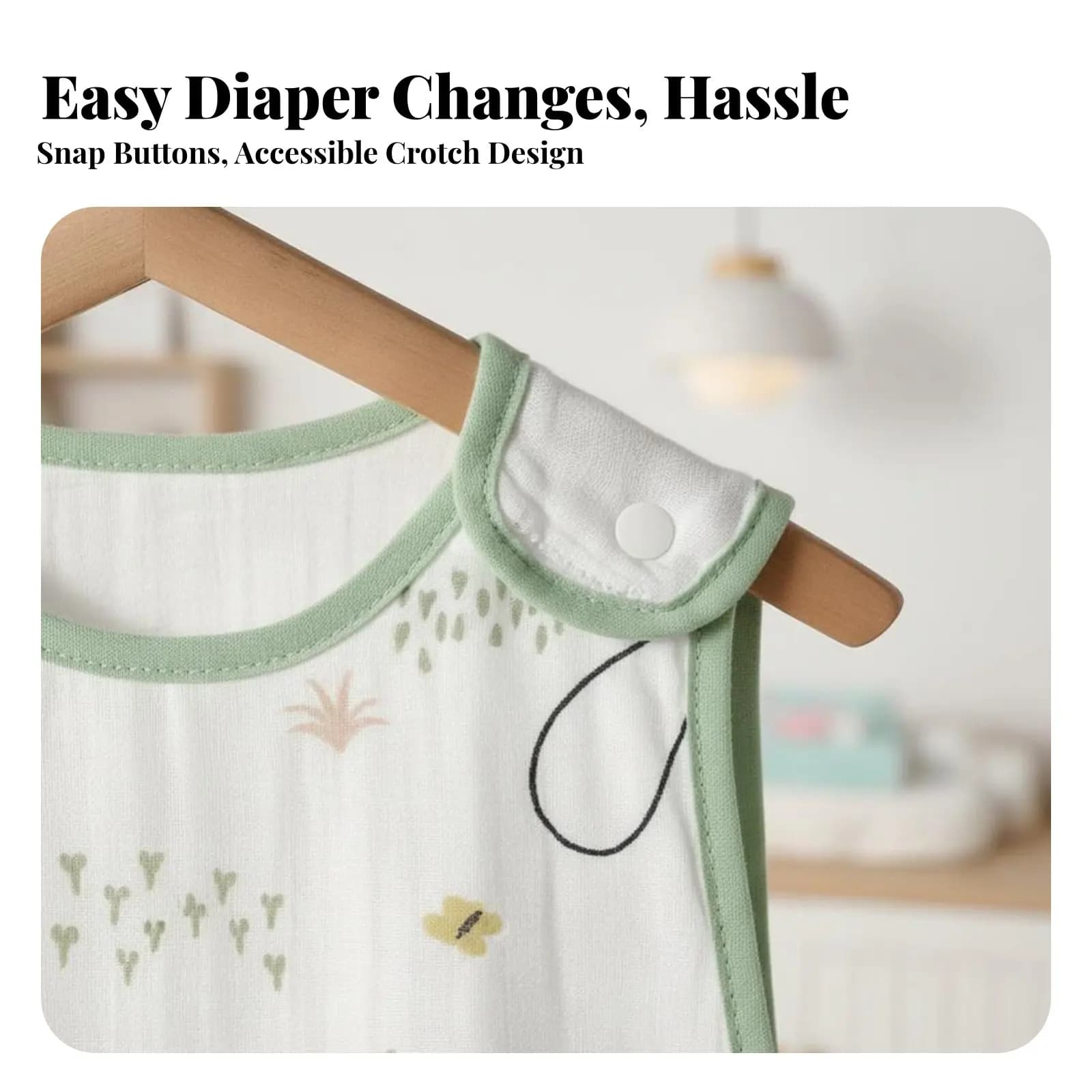Sleeveless shackle for babies, safety design, breathable material, easy change baby diaper, night