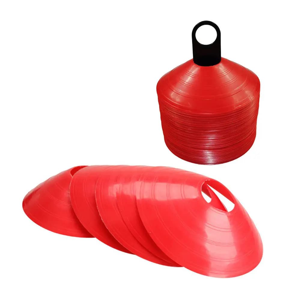 Set of 16 place-marked discs for football training, with resistant cones for outdoor football training exercises, 4 colors: red, blue