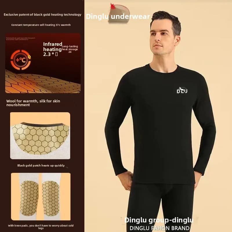 Deer Black Gold Grafene Thermal Underwear Self-heating Men's Thermal Suit in Silk Wool Kneeper Long Underwear Winter Warm Nightwear