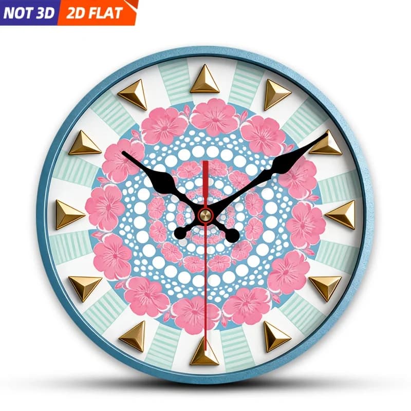2D Piatto. 1 pezzo. Orologio da parete con design floreale geometrico, silenzioso e decorativo, perfetto per valorizzare l'arredamento di camere da letto, soggiorno