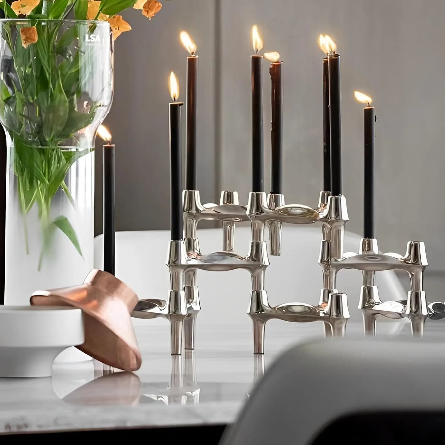 Portacandele di lusso da 10 cm, piccolo supporto nordico in acciaio inossidabile per candele a bastoncino, set di candelabri per l'arredamento del soggiorno