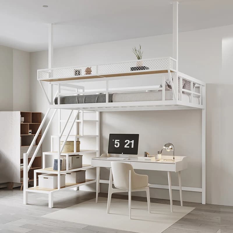 Lenzuolo sospeso per secondo piano in ferro battuto salvaspazio per uso domestico, letto per soffitta vuoto superiore inferiore, letto alto e basso rialzato b