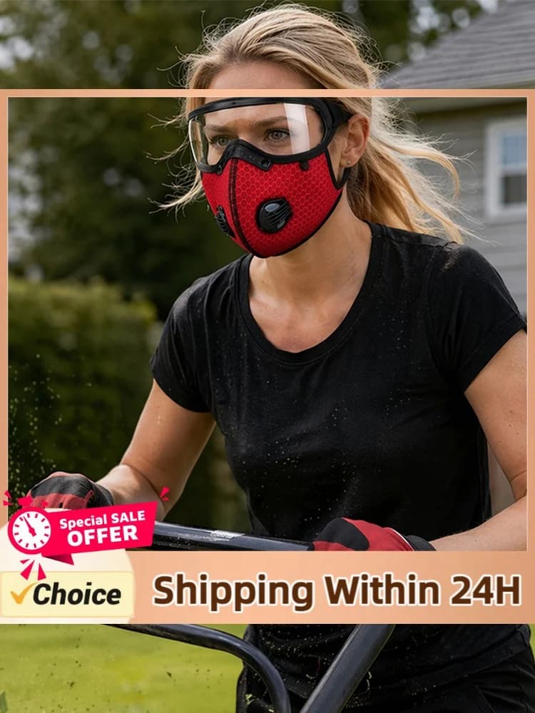 Reusable Carbon Filter Dust Mask with Adjustable Goggles & 10Pcs Filter Protective Cycling Facemask Dustproof for Woodworking