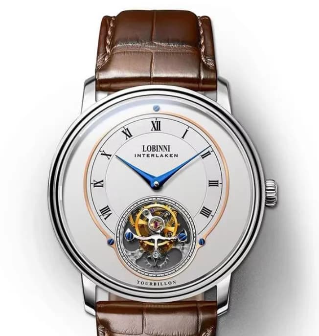 LOBINNI Men Tourbillon Watch 40mm Luxury Manual Winding Mechanical Wristwatch Sapphire Mirror Skeleton Leather Strap